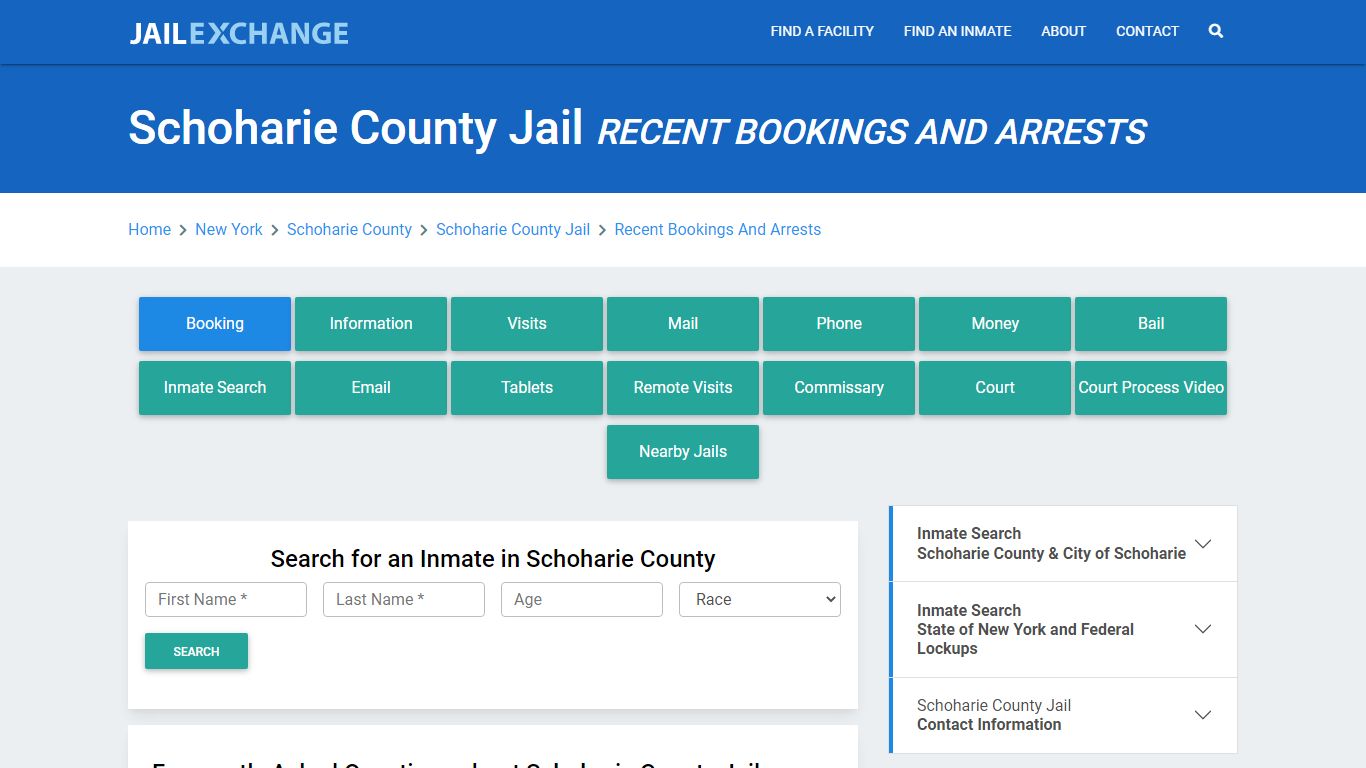 Schoharie County Jail Recent Bookings And Arrests - Jail Exchange